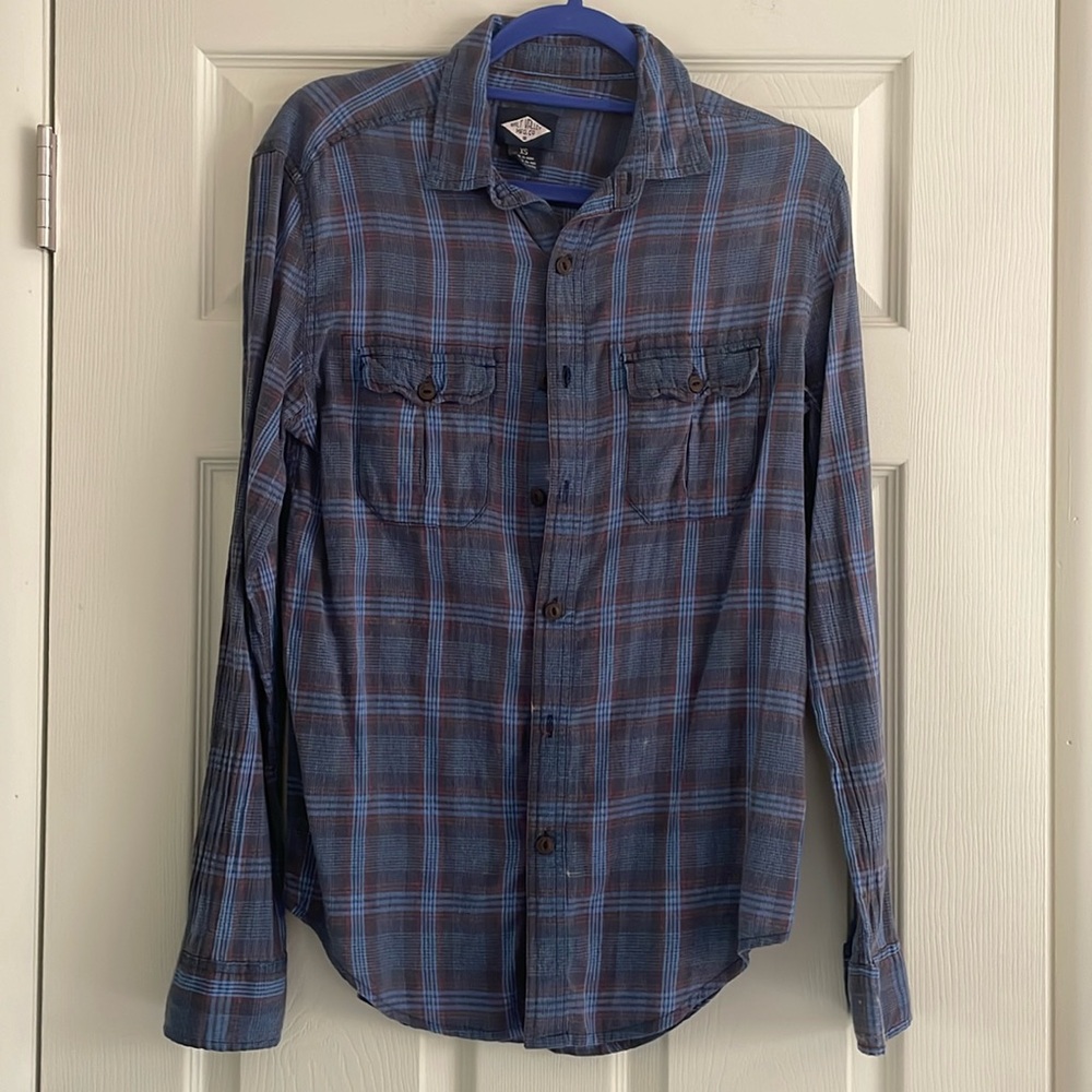 Urban Outfitters Blue and Red Plan Button Down Flannel